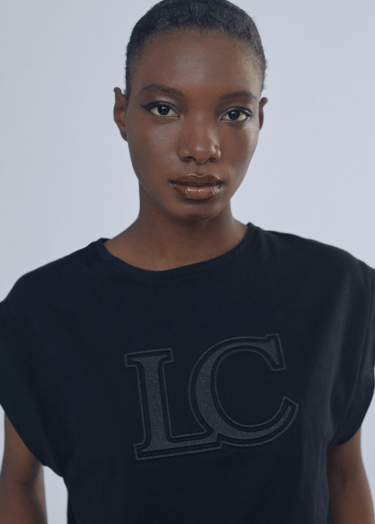 12462021-Short sleeve T-shirt with Lola glitter detail-Black