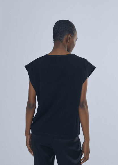 12462021-Short sleeve T-shirt with Lola glitter detail-Black
