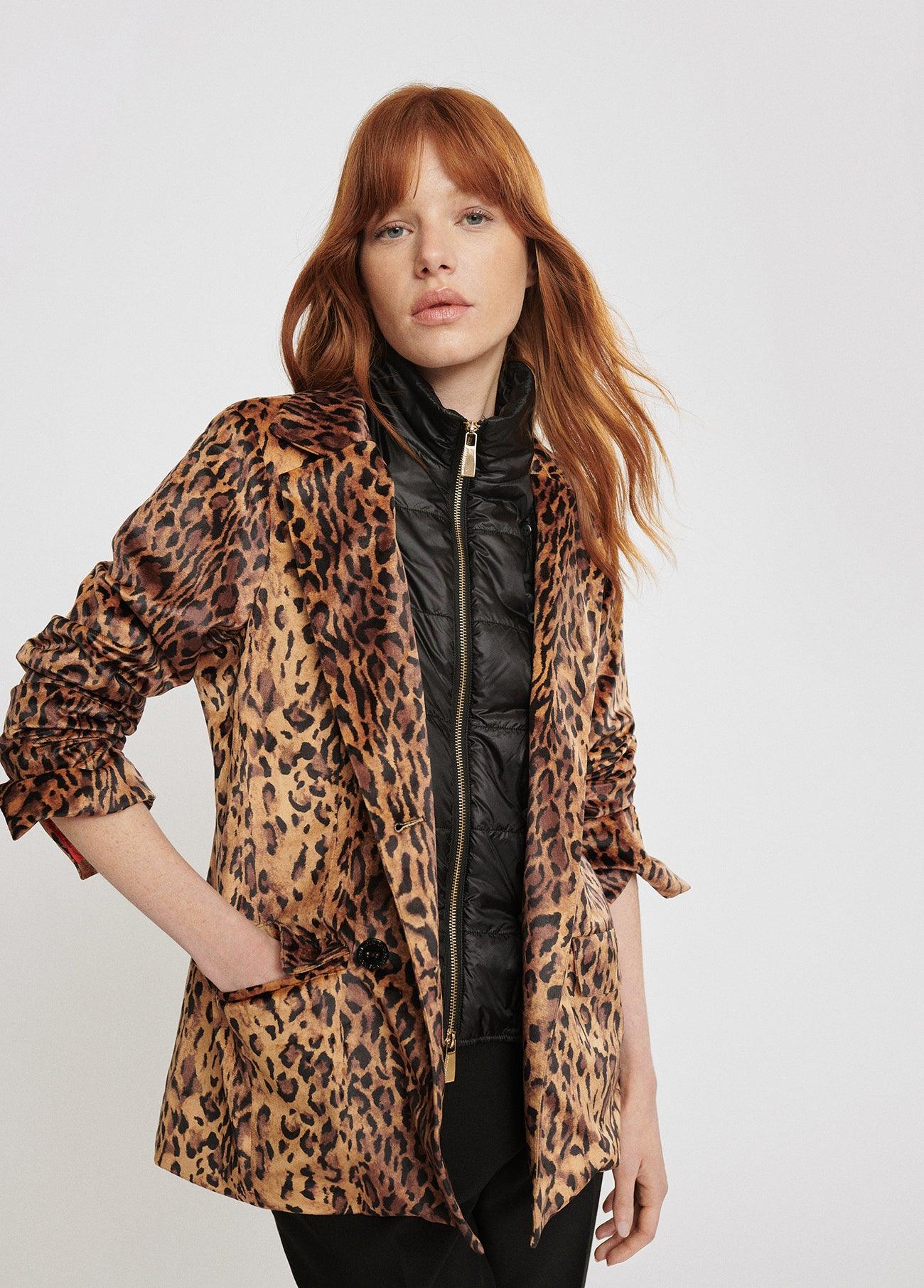 12463003-Animal print velvet blazer-Multi