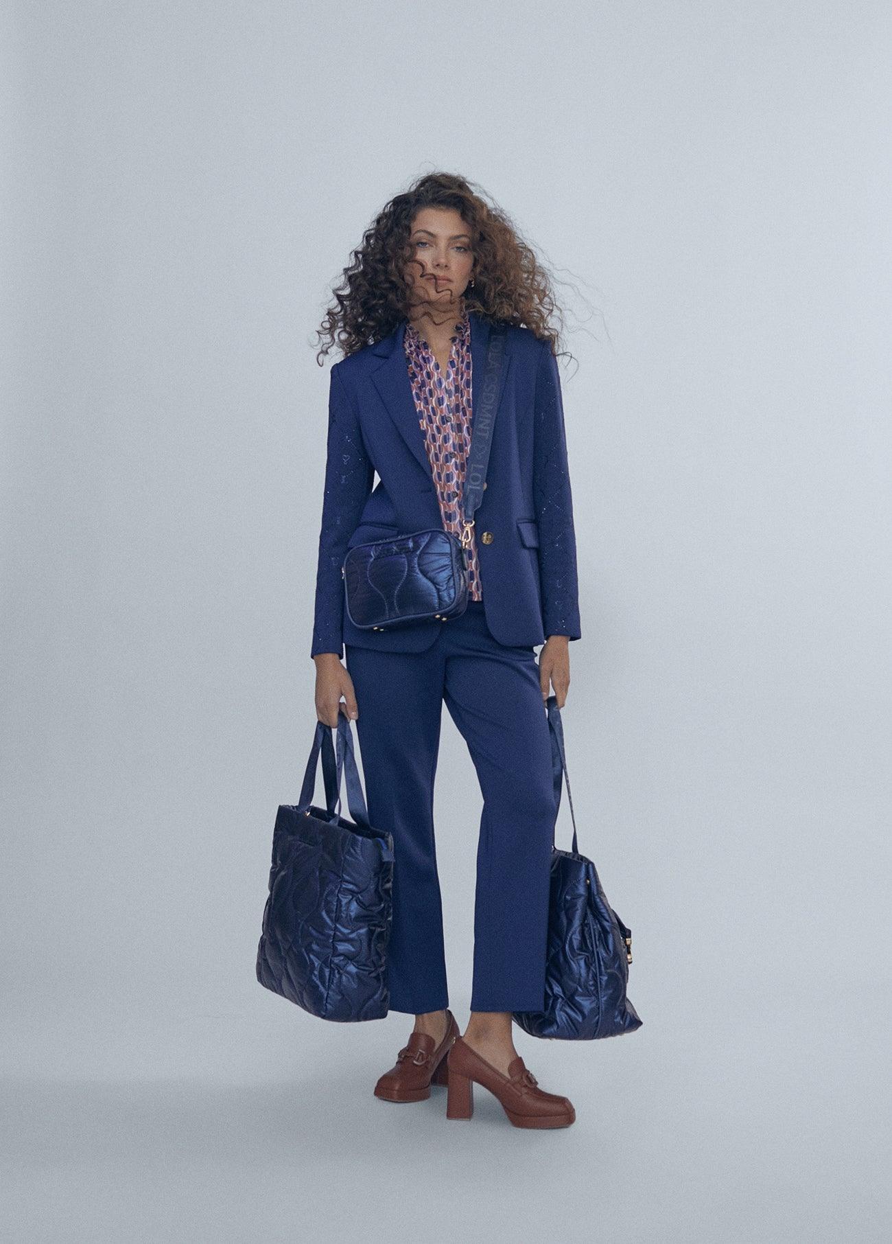 12463006-Blazer with rhinestone sleeve detail-Blue