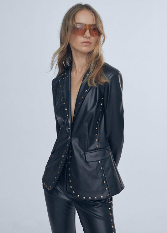12463008-Faux leather blazer with stud details-Black
