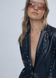 12463008-Faux leather blazer with stud details-Black