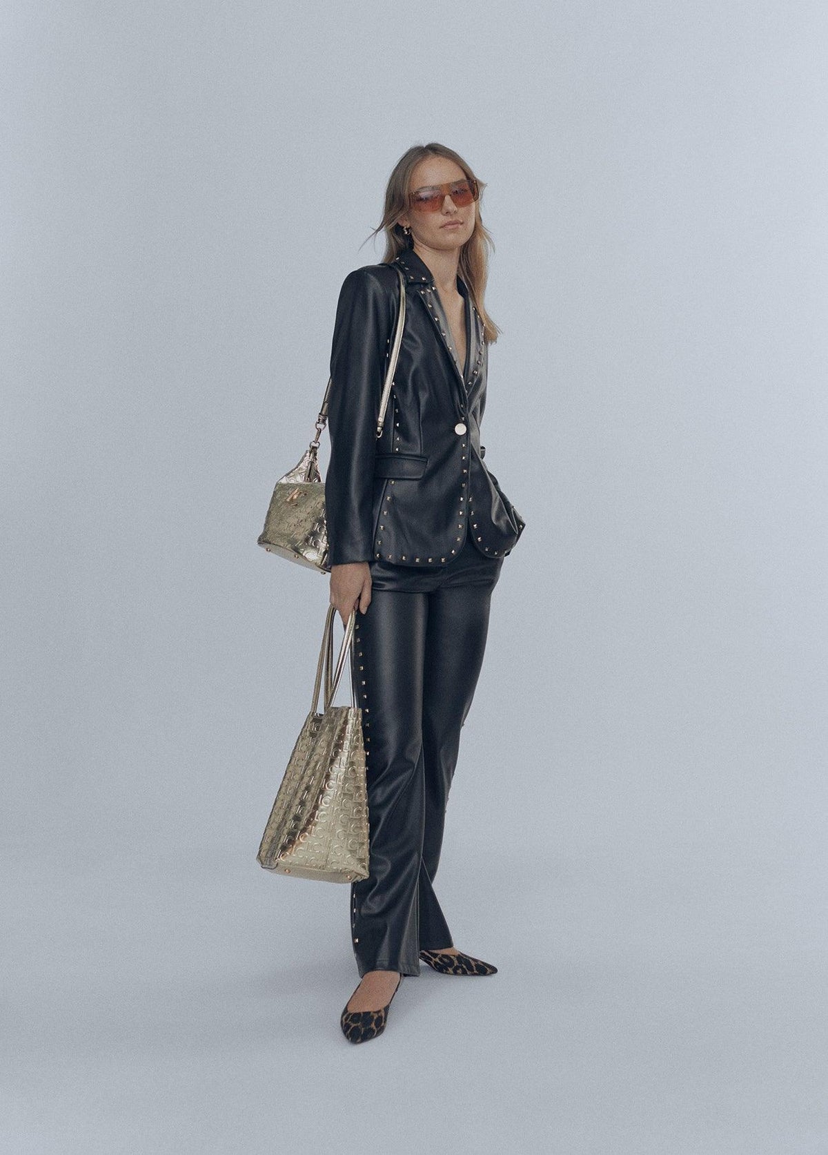 12463008-Faux leather blazer with stud details-Black
