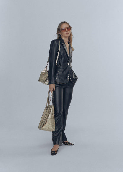 12463008-Faux leather blazer with stud details-Black