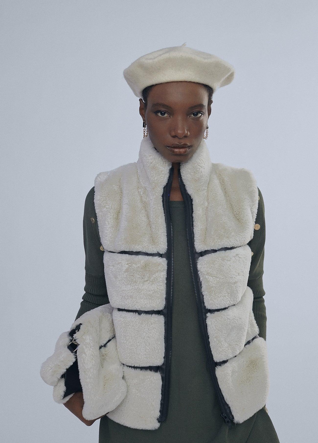 12464001-Fur waistcoat-White