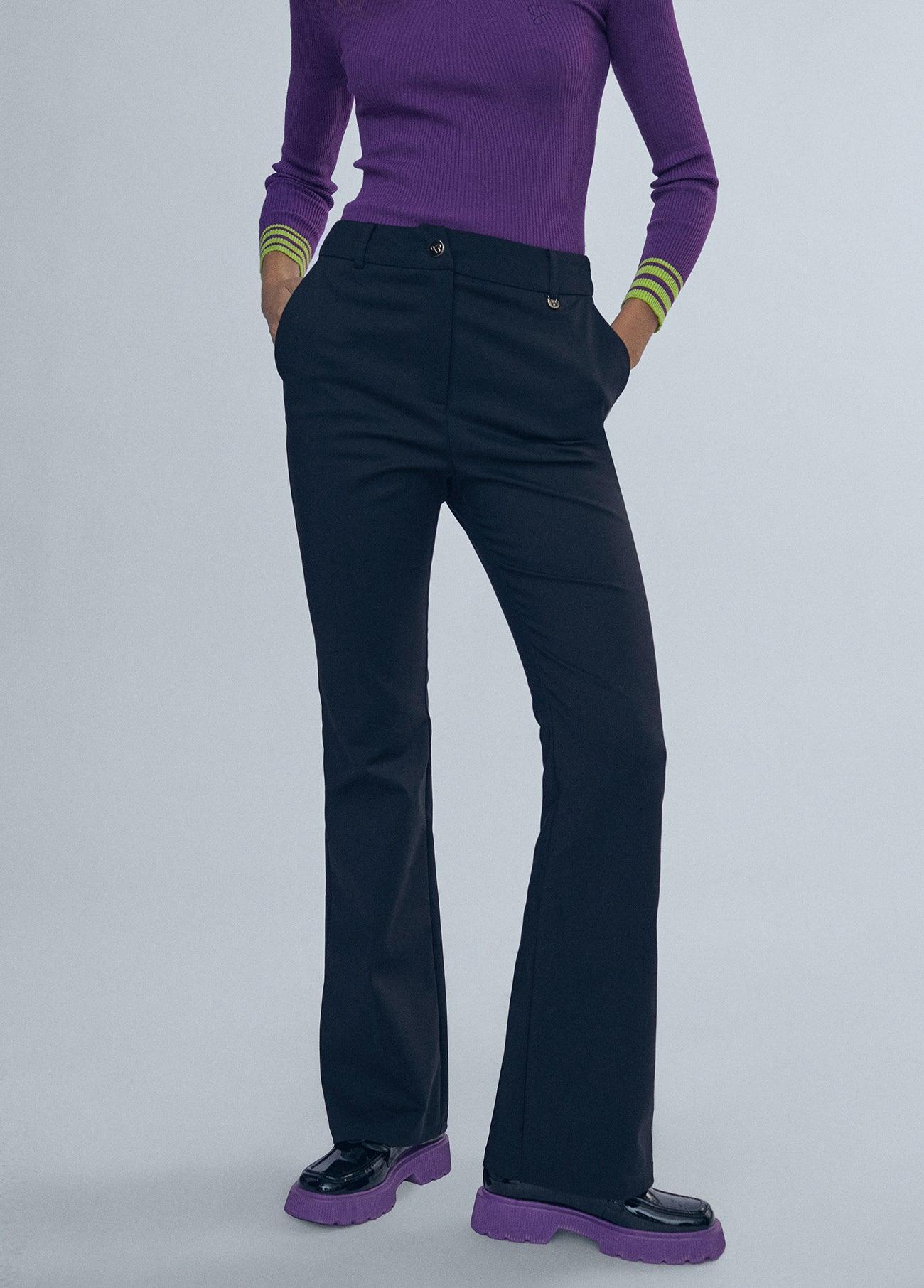 12467021-Trousers with knit blunt stitch-Black
