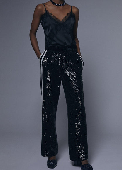 12467023-Straight sequin trousers-Black