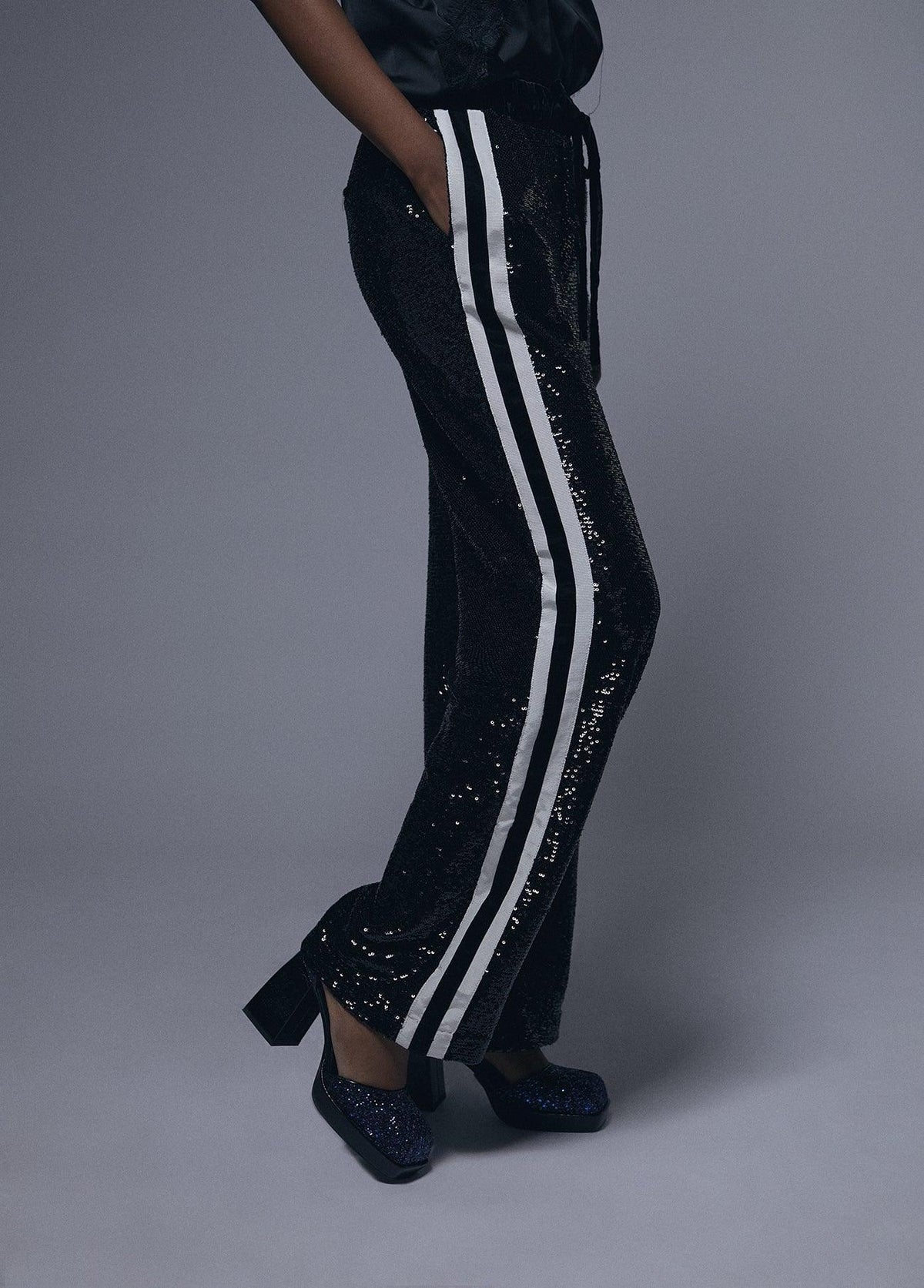 12467023-Straight sequin trousers-Black