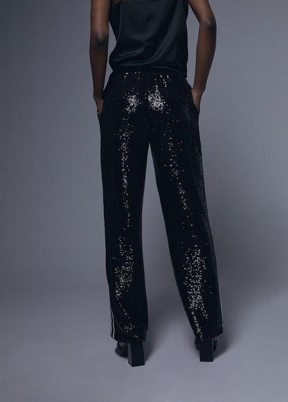 12467023-Straight sequin trousers-Black