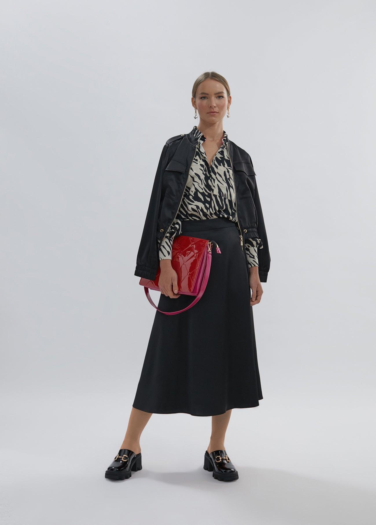 12468008-Satin midi skirt-Black