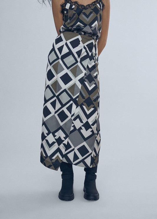 12468011-Asymmetric printed skirt-Kaki