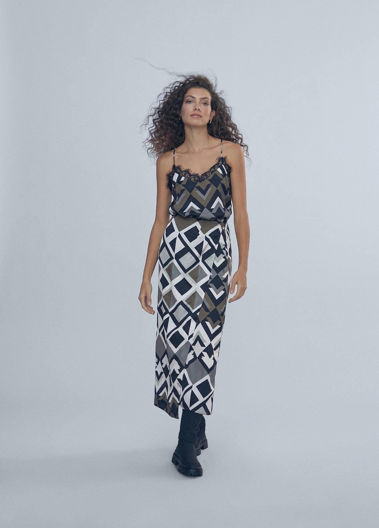 12468011-Asymmetric printed skirt-Kaki