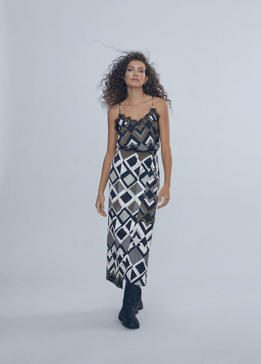 12468011-Asymmetric printed skirt-Kaki