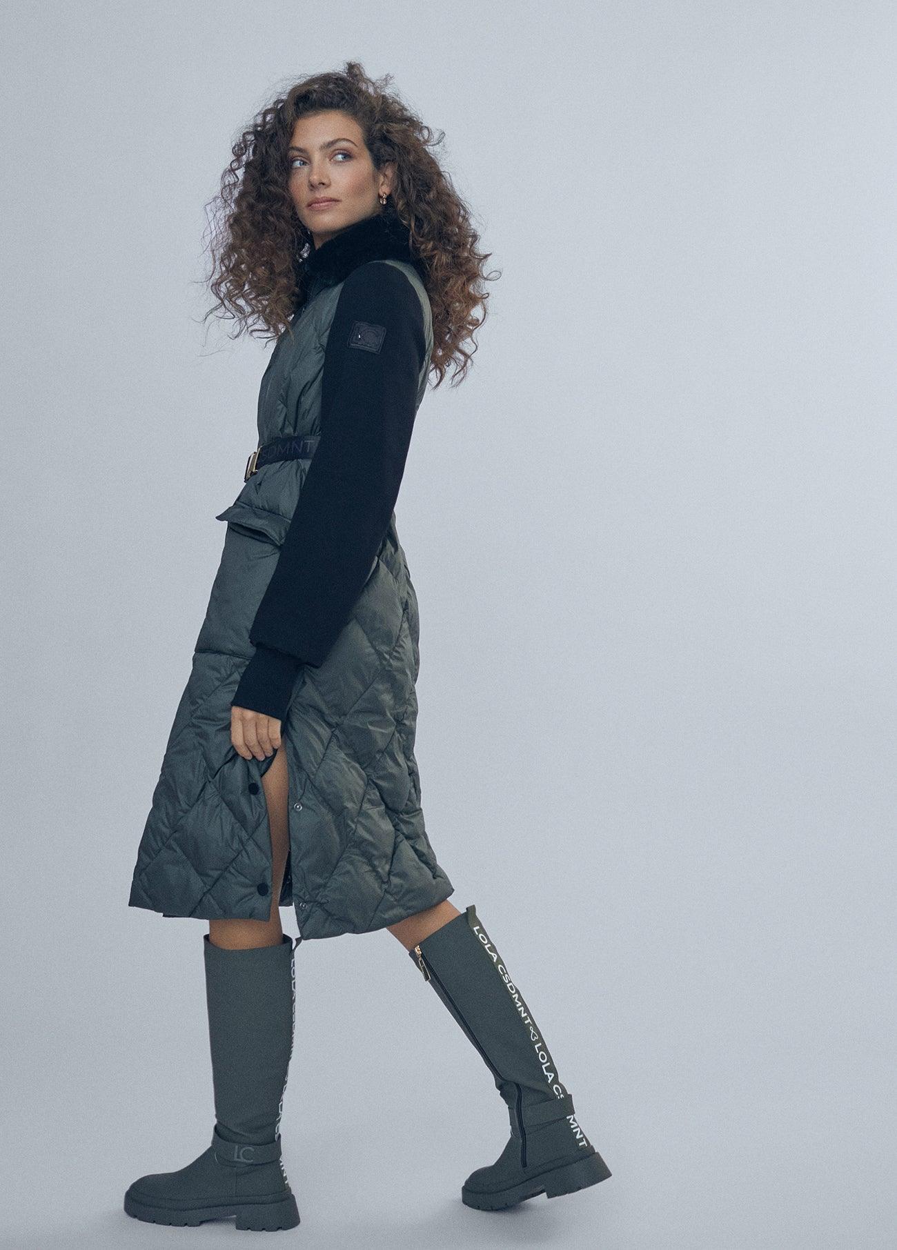 12470016-Quilted coat with belt detail-Kaki