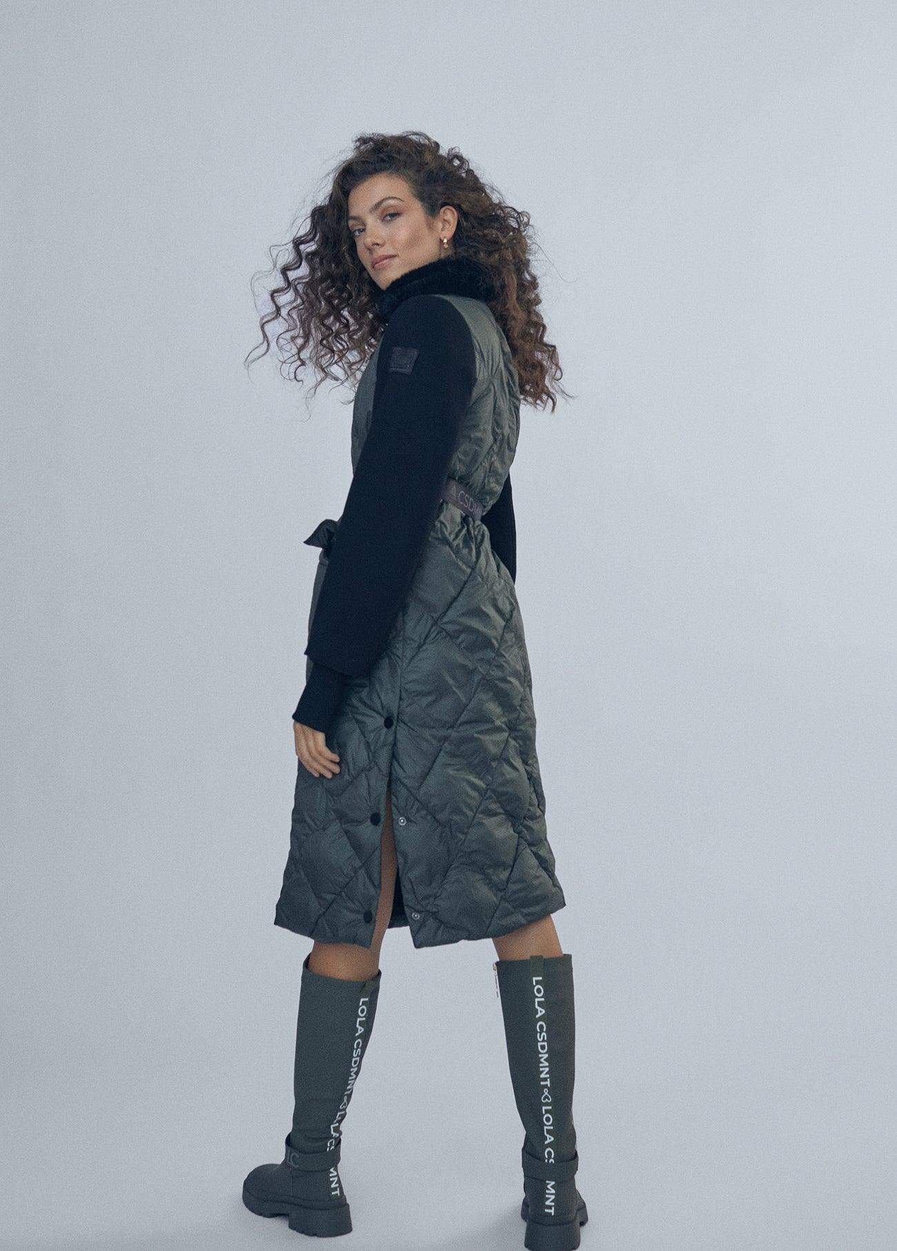 12470016-Quilted coat with belt detail-Kaki