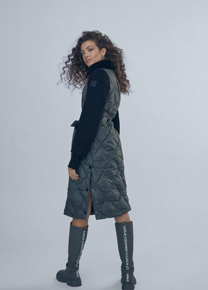 12470016-Quilted coat with belt detail-Kaki