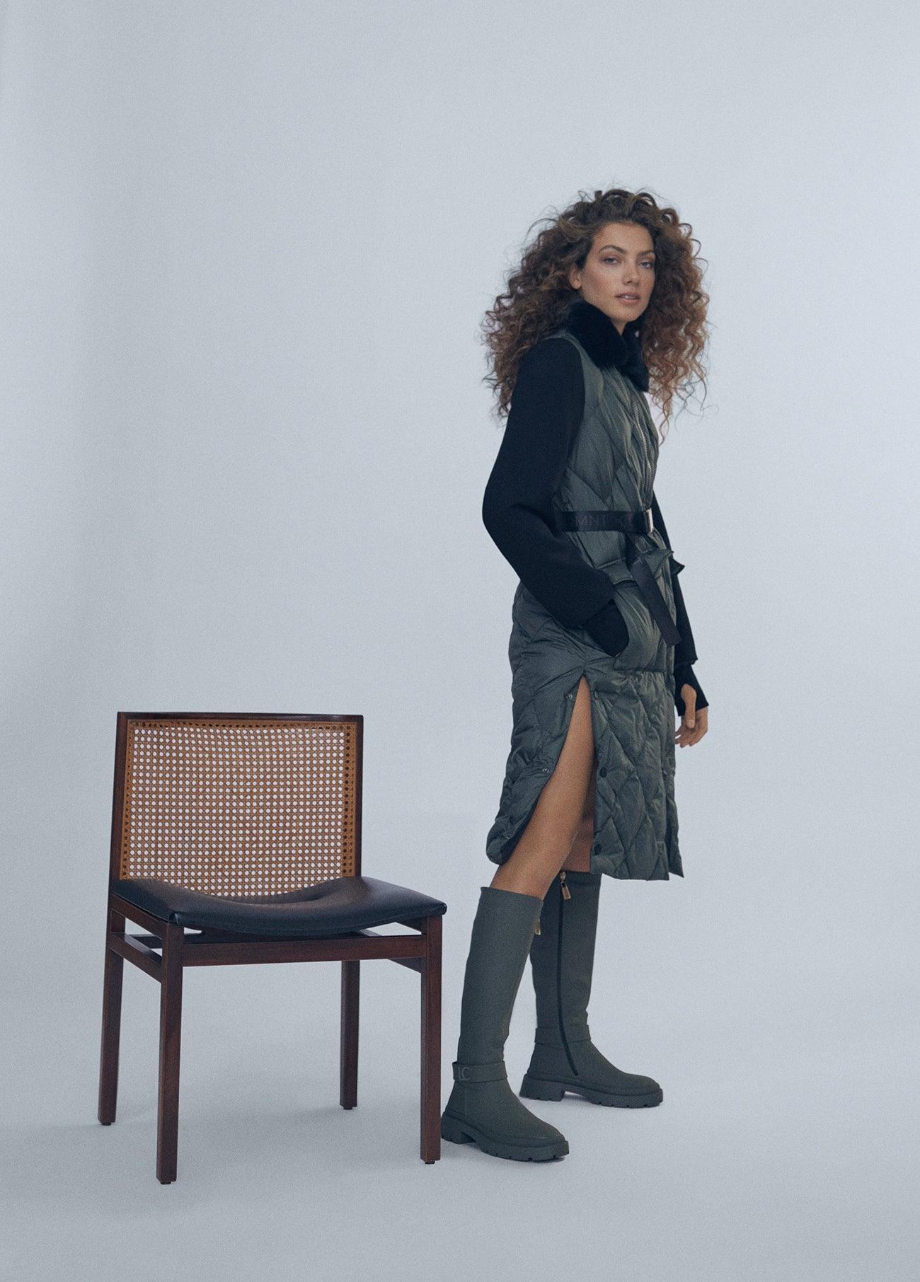 12470016-Quilted coat with belt detail-Kaki