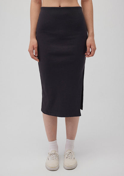Side Slit Black Midi Skirt