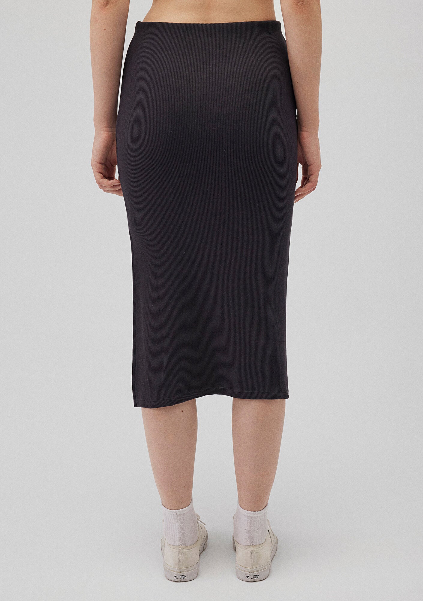 Side Slit Black Midi Skirt