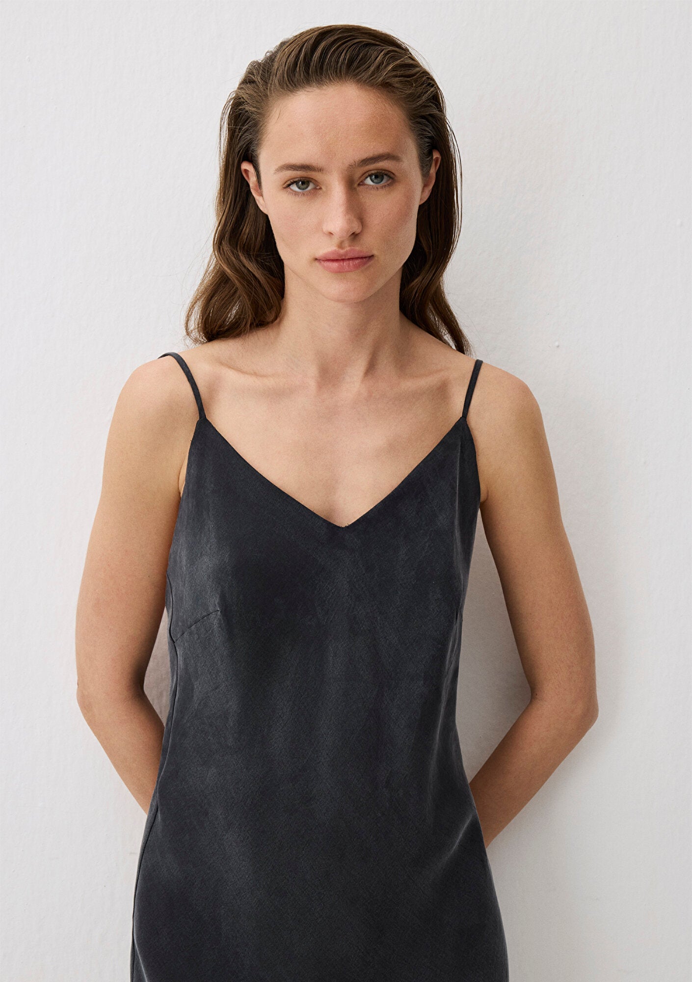 Black Tencel TM Lyocell Strap Dress
