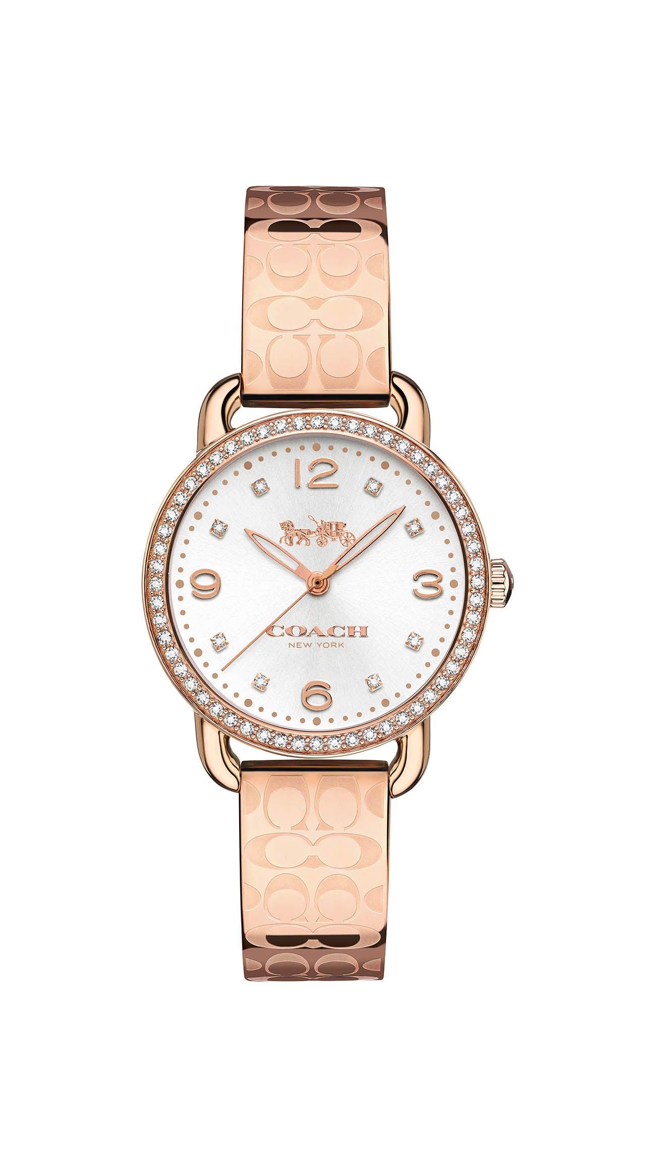 Delancey Rose Gold Tone Sunray Dial Etched Sprayed C'S Strap Watch - COACH Saudi Arabia Official Site
