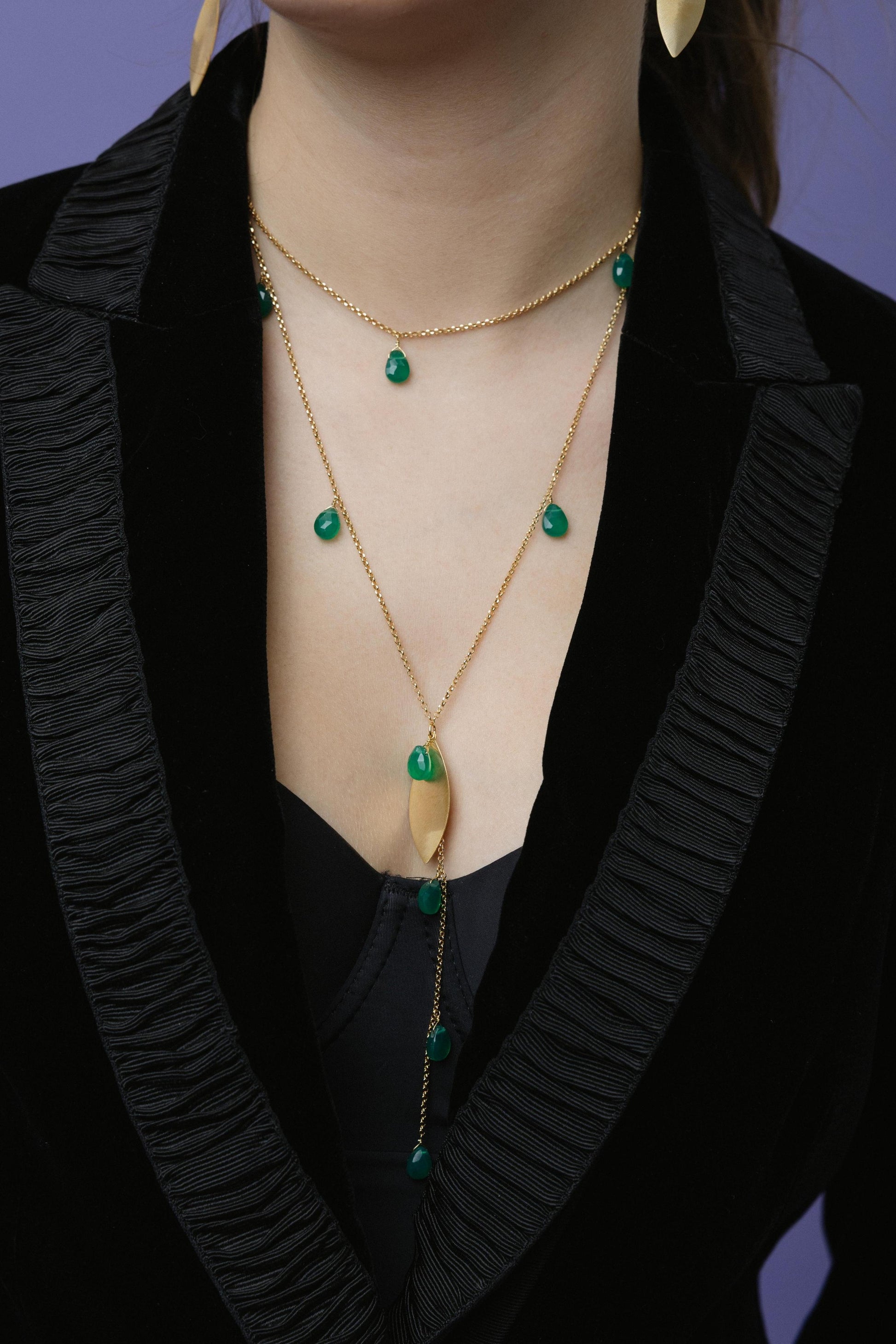 148COAV-Silver Yellow Gold Plated Necklace with Sem Precious Stones-Silver Yellow Gold Plated