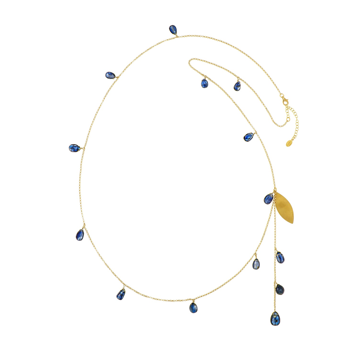 148COC-Silver Yellow Gold Plated Necklace with Flat Drops of Chianite that you can wear in many Different Way-Yellow Gold Plated