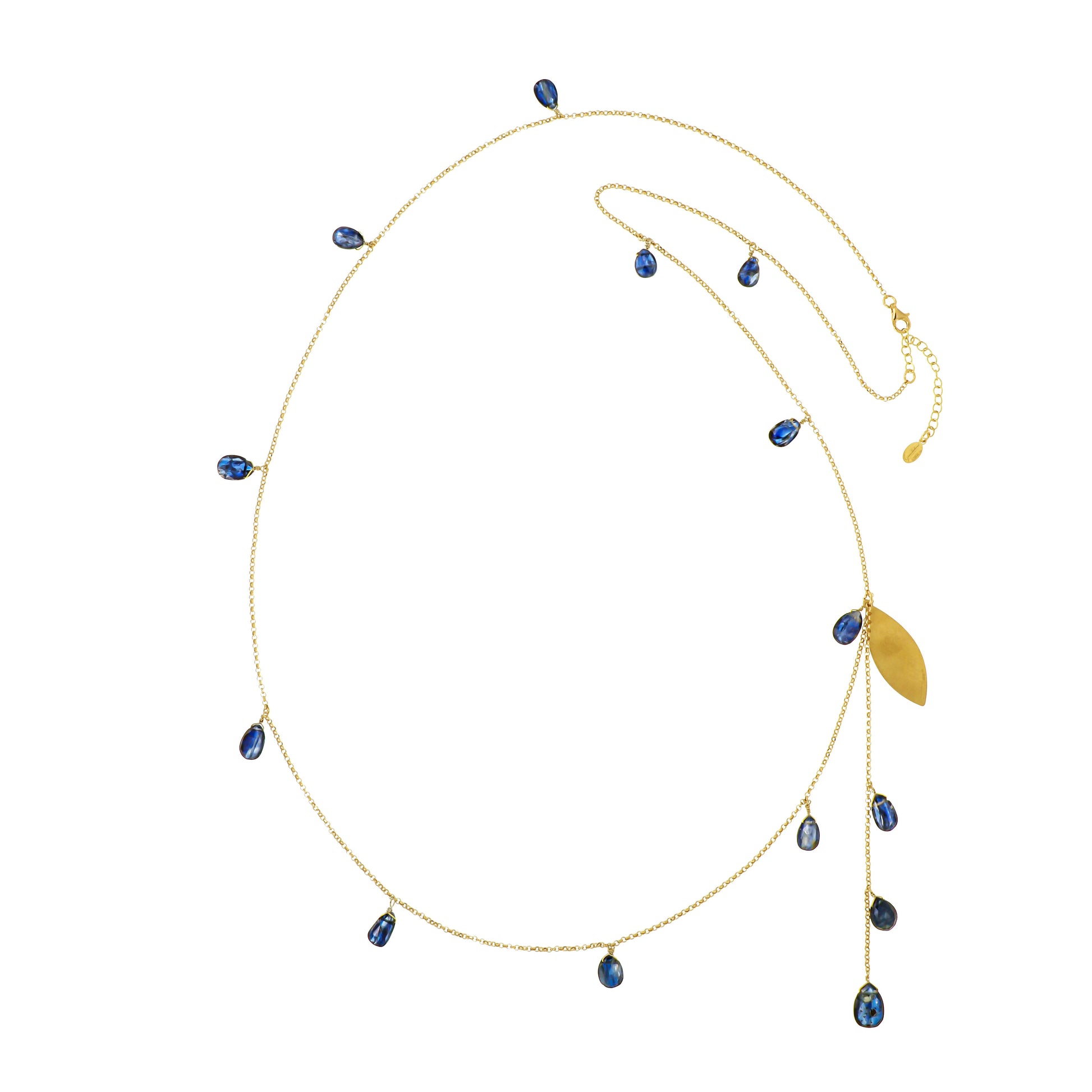 148COC-Silver Yellow Gold Plated Necklace with Flat Drops of Chianite that you can wear in many Different Way-Yellow Gold Plated