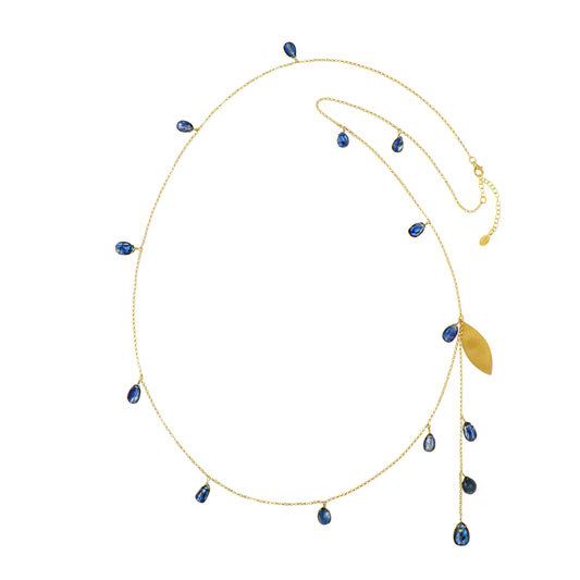 148COC-Silver Yellow Gold Plated Necklace with Flat Drops of Chianite that you can wear in many Different Way-Yellow Gold Plated