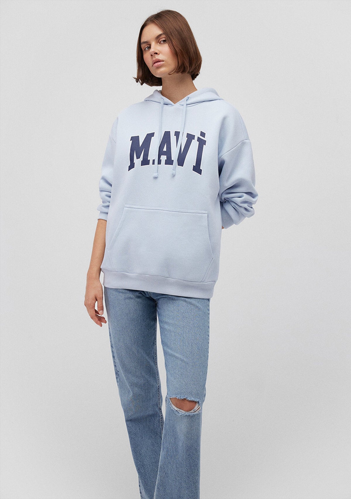 Mavi Logo Printed Hooded Blue Sweatshirt