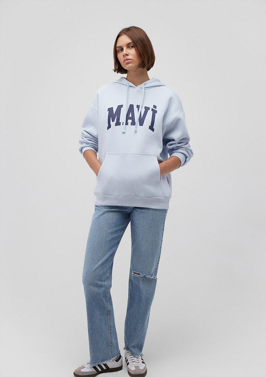 Mavi Logo Printed Hooded Blue Sweatshirt