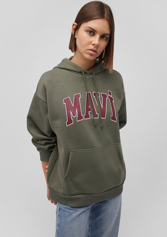 Mavi Logo Printed Hooded Green Sweatshirt