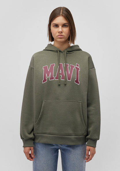 Mavi Logo Printed Hooded Green Sweatshirt