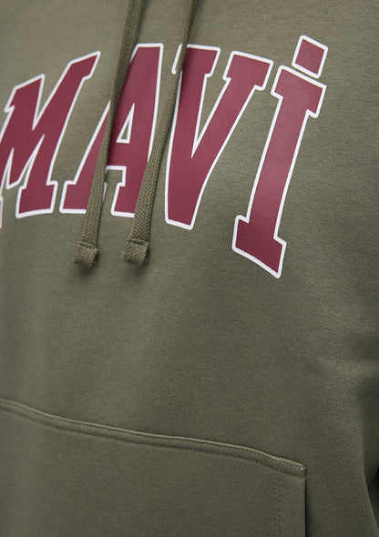Mavi Logo Printed Hooded Green Sweatshirt