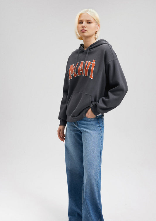Mavi Logo Printed Hooded Black Sweatshirt