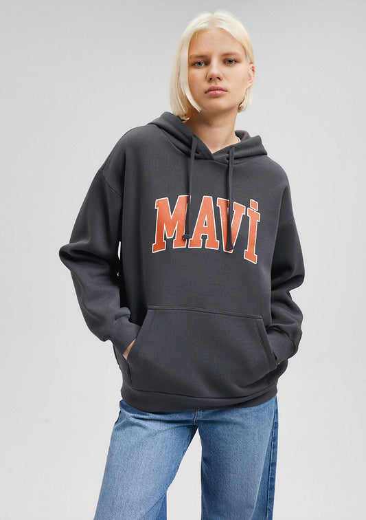 Mavi Logo Printed Hooded Black Sweatshirt