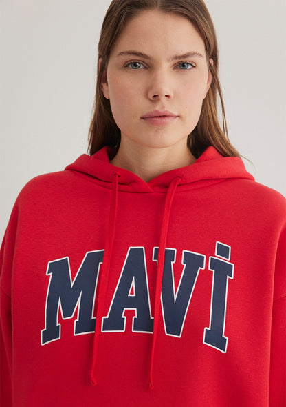 Mavi Logo Printed Hooded Red Sweatshirt