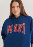 Mavi Logo Printed Hooded Navy Sweatshirt