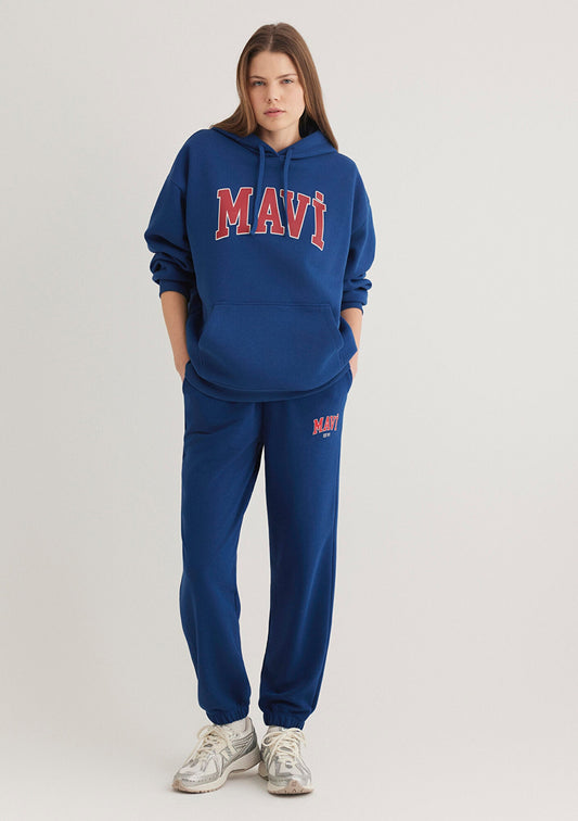 Mavi Logo Printed Hooded Navy Sweatshirt