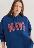 Mavi Logo Printed Hooded Navy Sweatshirt