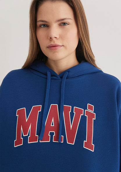 Mavi Logo Printed Hooded Navy Sweatshirt