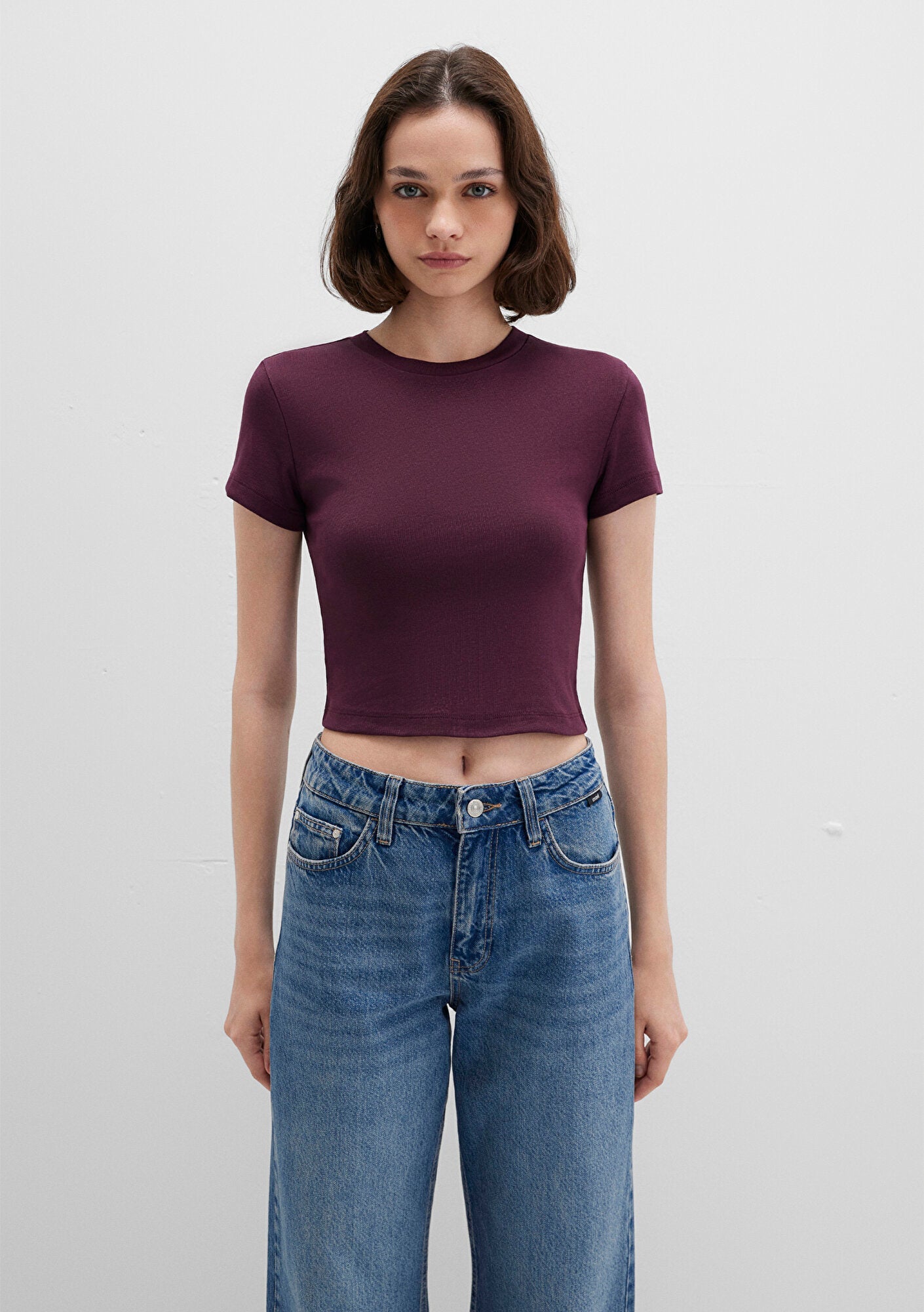 Burgundy Basic Crop T-Shirt