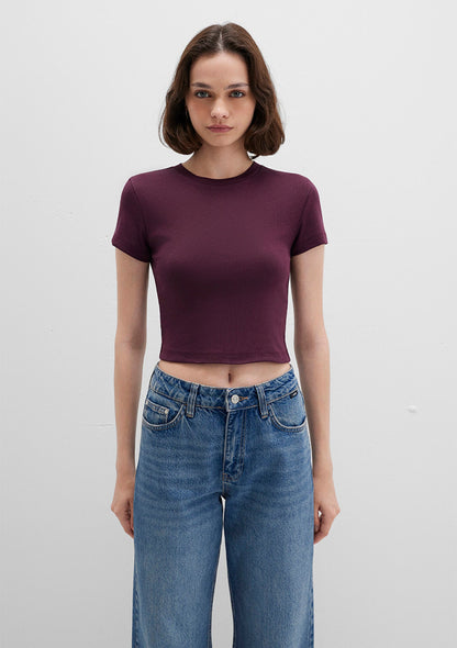 Burgundy Basic Crop T-Shirt