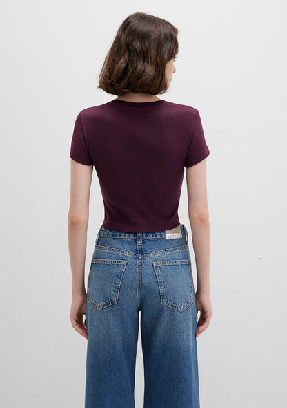 Burgundy Basic Crop T-Shirt