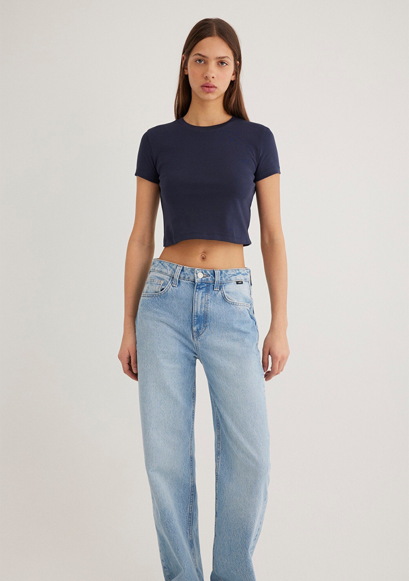 Crew Neck Navy Blue Basic T-Shirt