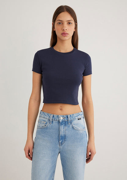 Crew Neck Navy Blue Basic T-Shirt
