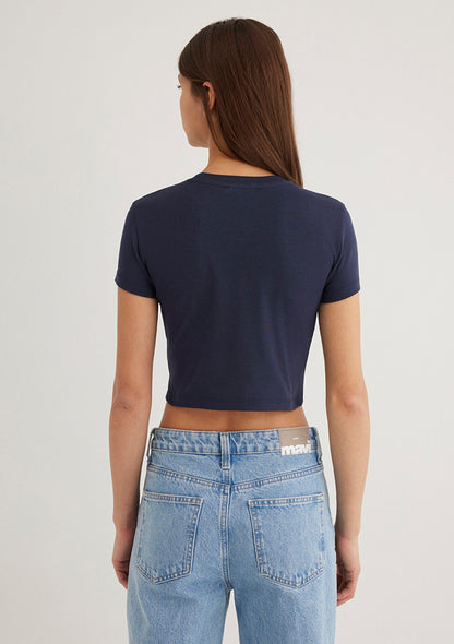 Crew Neck Navy Blue Basic T-Shirt