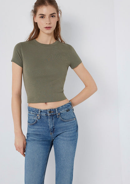Crew Neck Green Basic T-Shirt