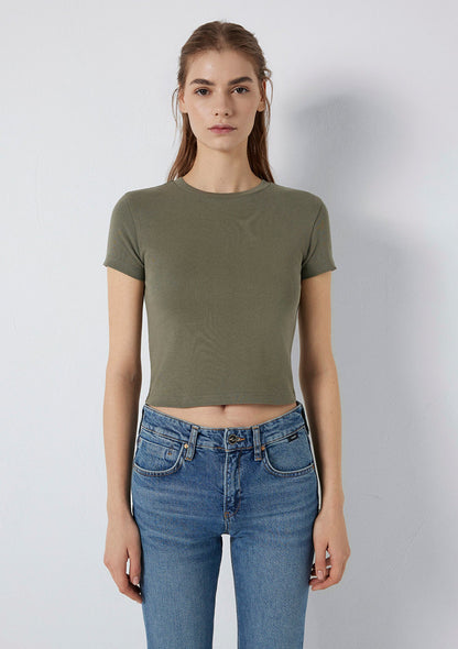 Crew Neck Green Basic T-Shirt