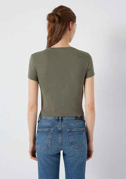 Crew Neck Green Basic T-Shirt